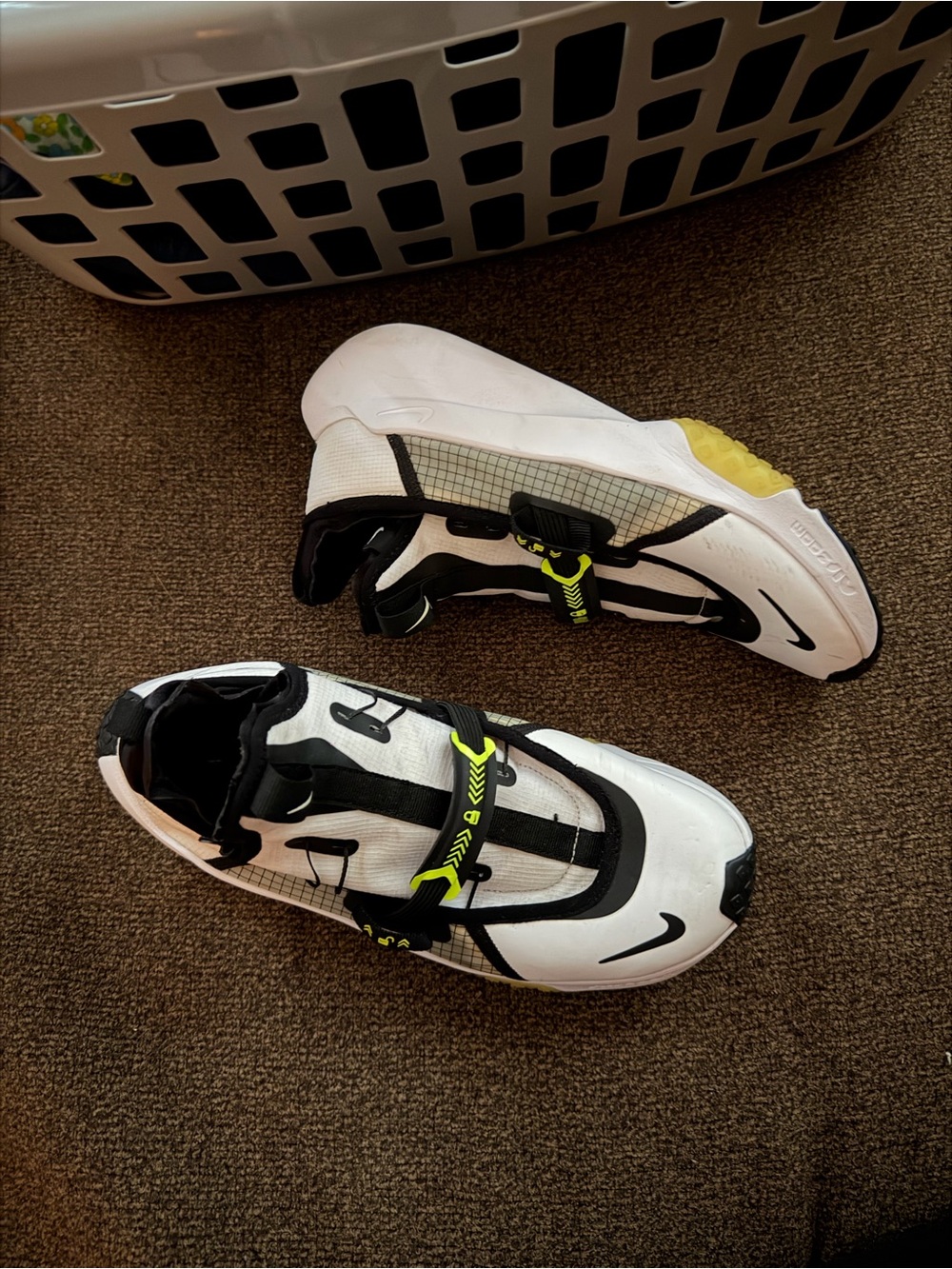 Nike White Black Sneakers with Neon Yellow Accents